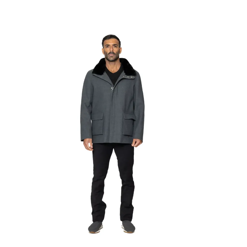 Fabric Jacket With Cotton Lining And High Neck With Rex Rabbit - 024