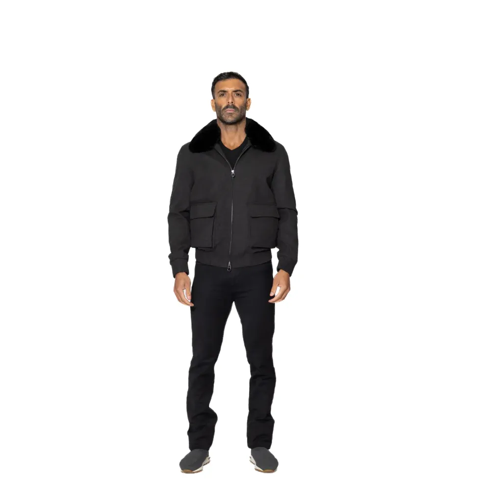Fabric Jacket With Cotton Lining and High Neck With Rex Rabbit  - 023