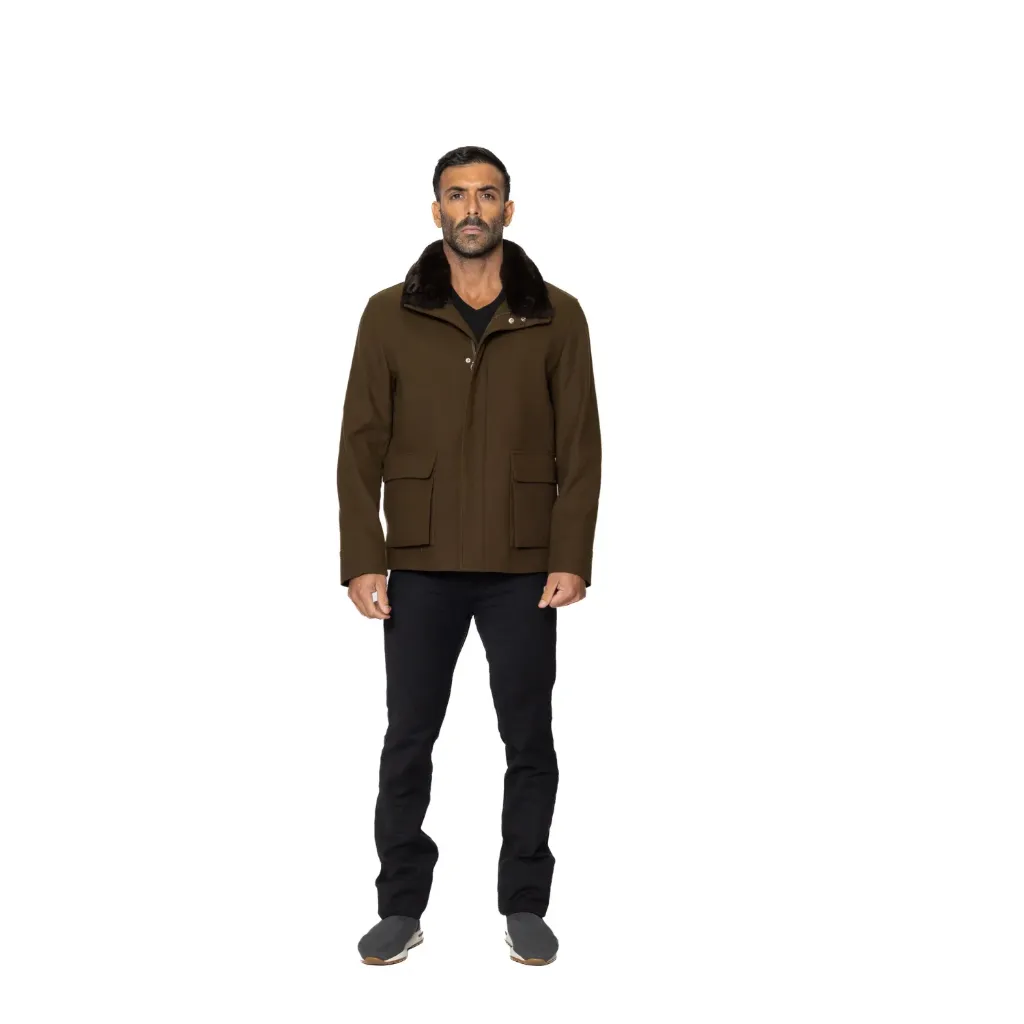 Fabric Jacket With Cotton Lining and High Neck With Rex Rabbit  - 022