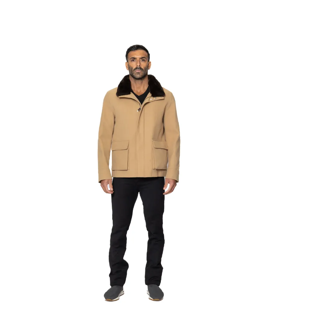 Fabric Jacket With Cotton Lining and High Neck With Rex Rabbit  - 022