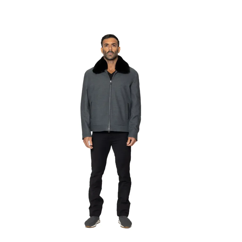 Fabric Jacket With Cotton Lining And High Neck With Rex Rabbit - 025