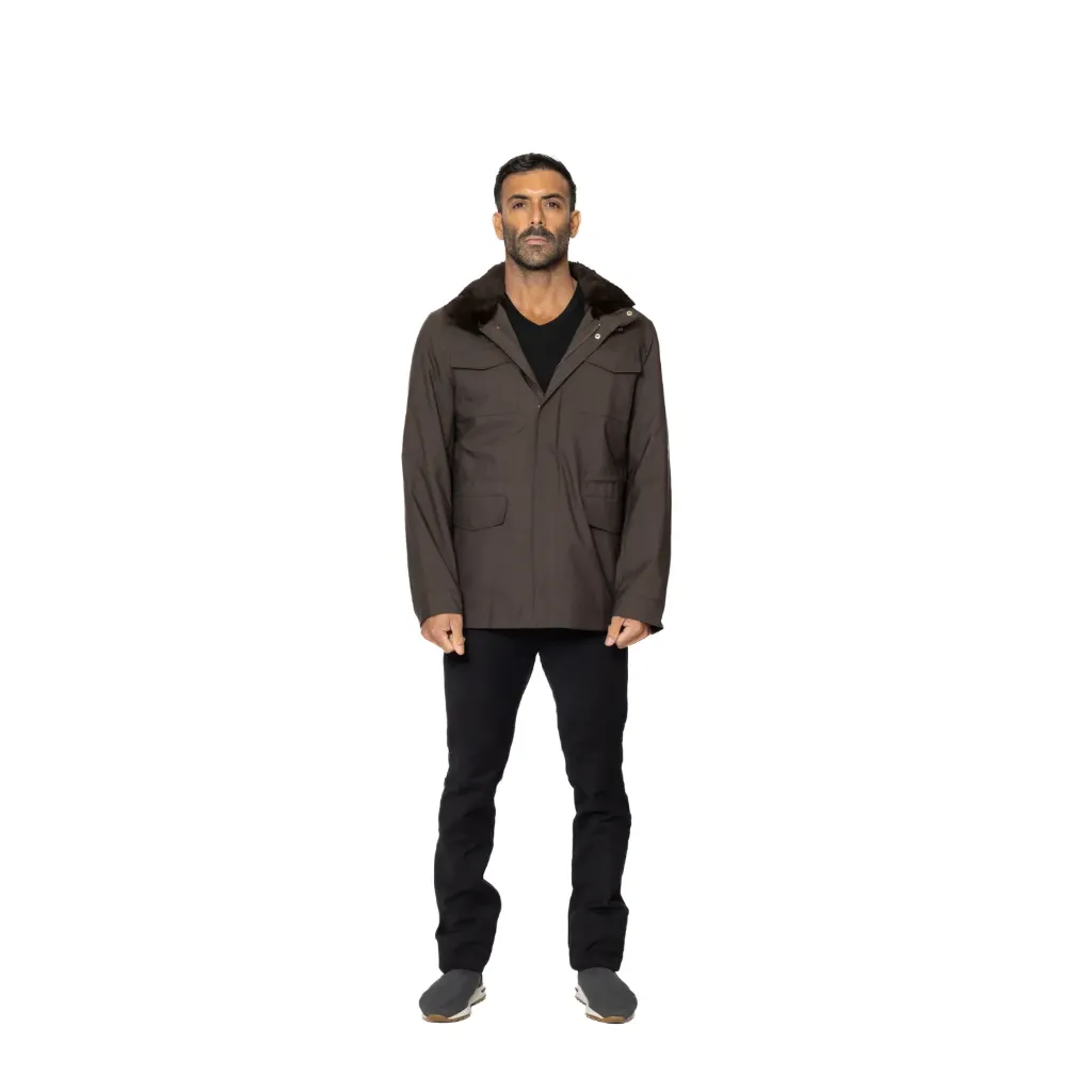 Raincoat Jacket With Rex Rabbit Fur Lining - 0012