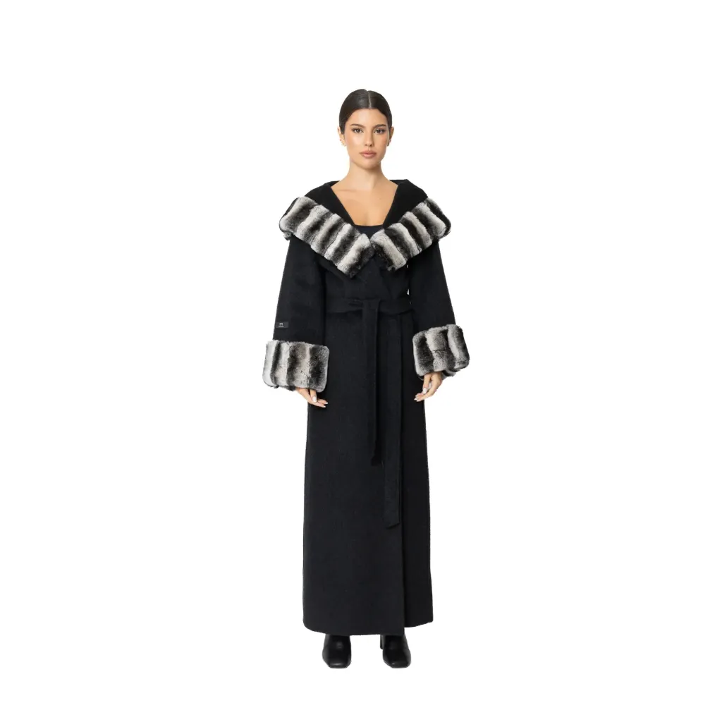 Cashmere with Wool and Rex Rabbit Fur Hood 135cm
