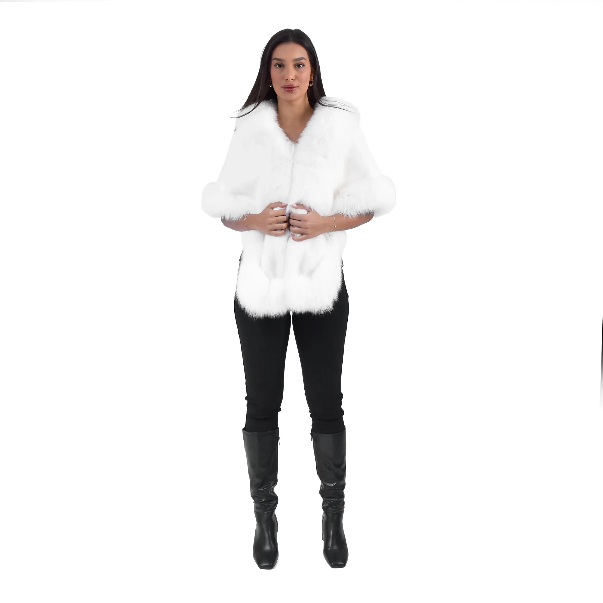[700620] Mink Cape With Fox Fur (WHITE MINK)