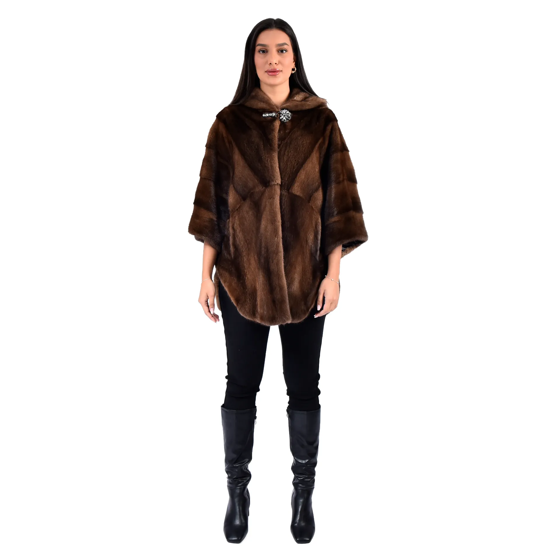 [700277] Mink Cape With Gems (BROWN MINK)