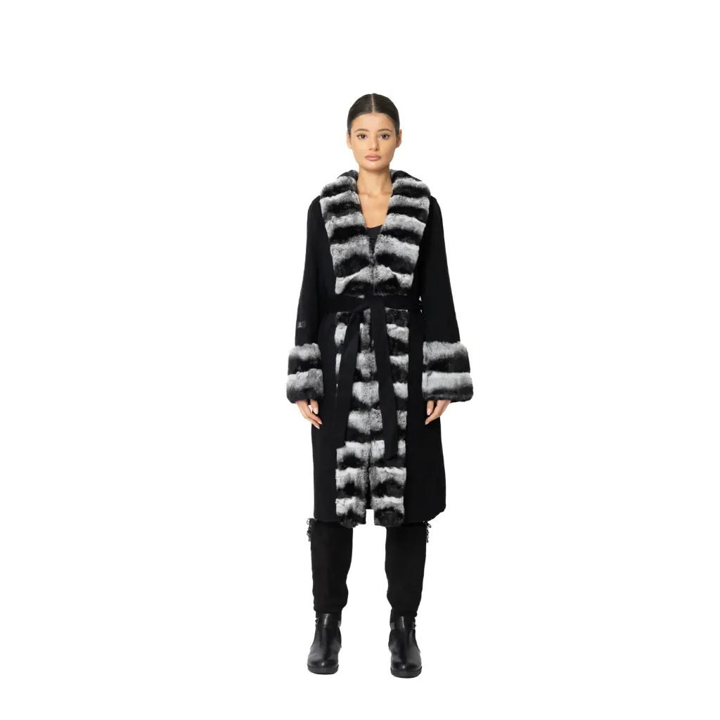 [8001512] Cashmere with Wool and Rex Rabbit Fur - Straight Line Fur 100cm (BLACK R, S)