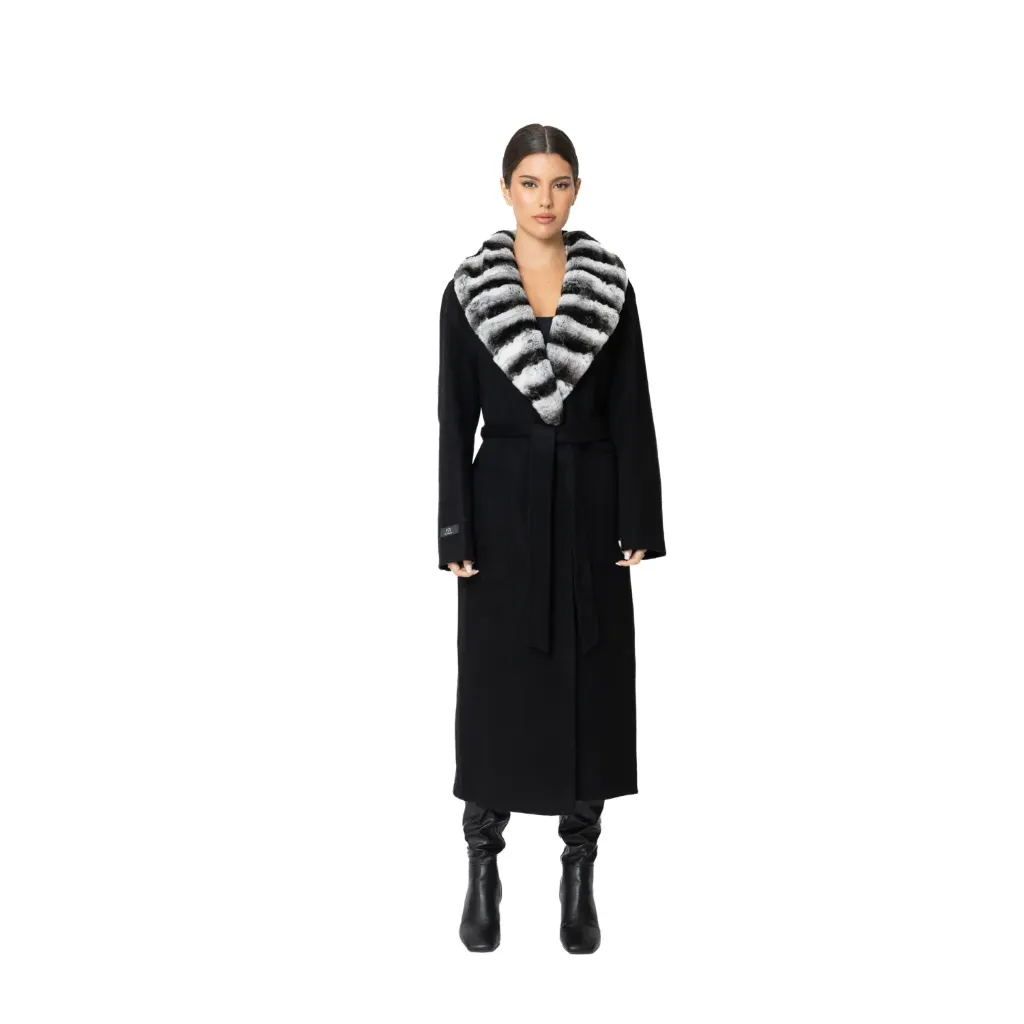 [8001532] كشمير وصوف مع فرو الارنب ( ركس ربت ) استايل الشنشلا الطول 115cm (BLACK R, S)
