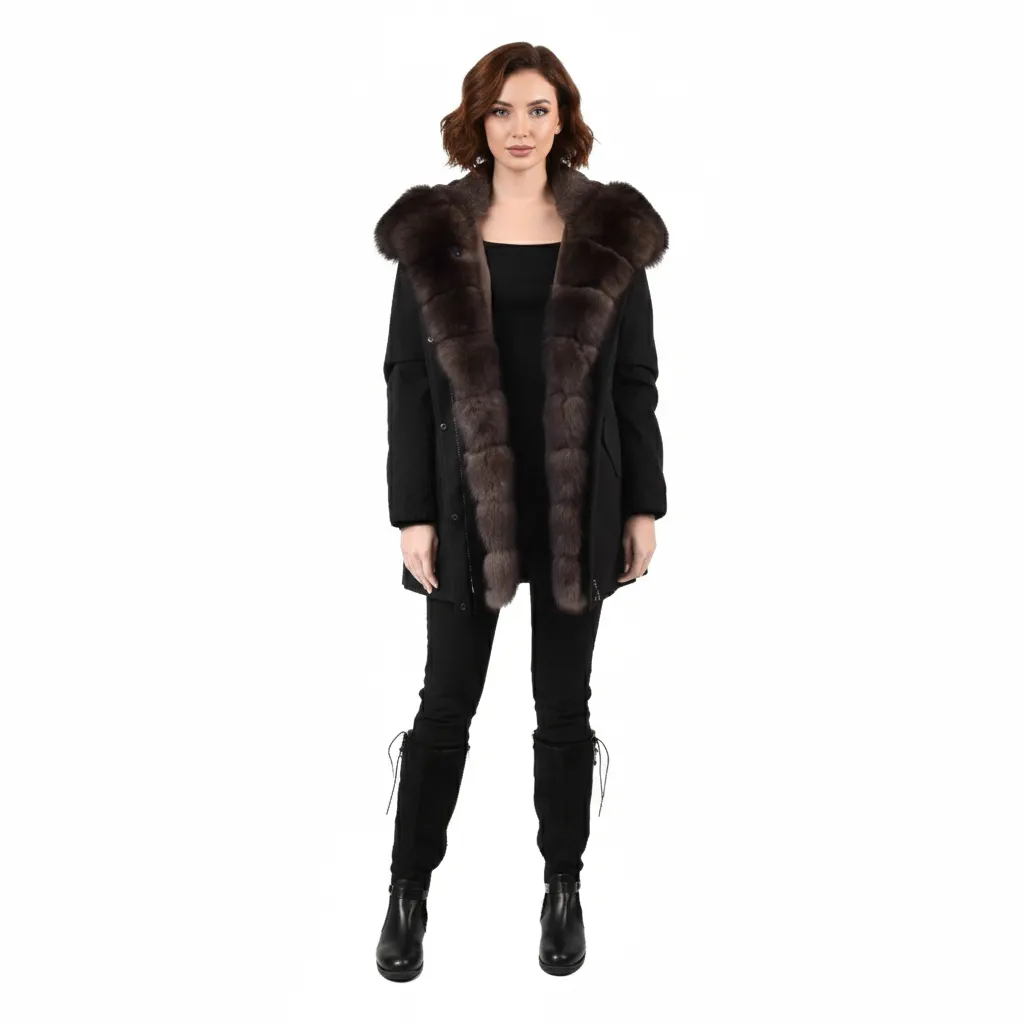 Raincoat Jacket With Fox and Rex Rabbit Fur 80cm