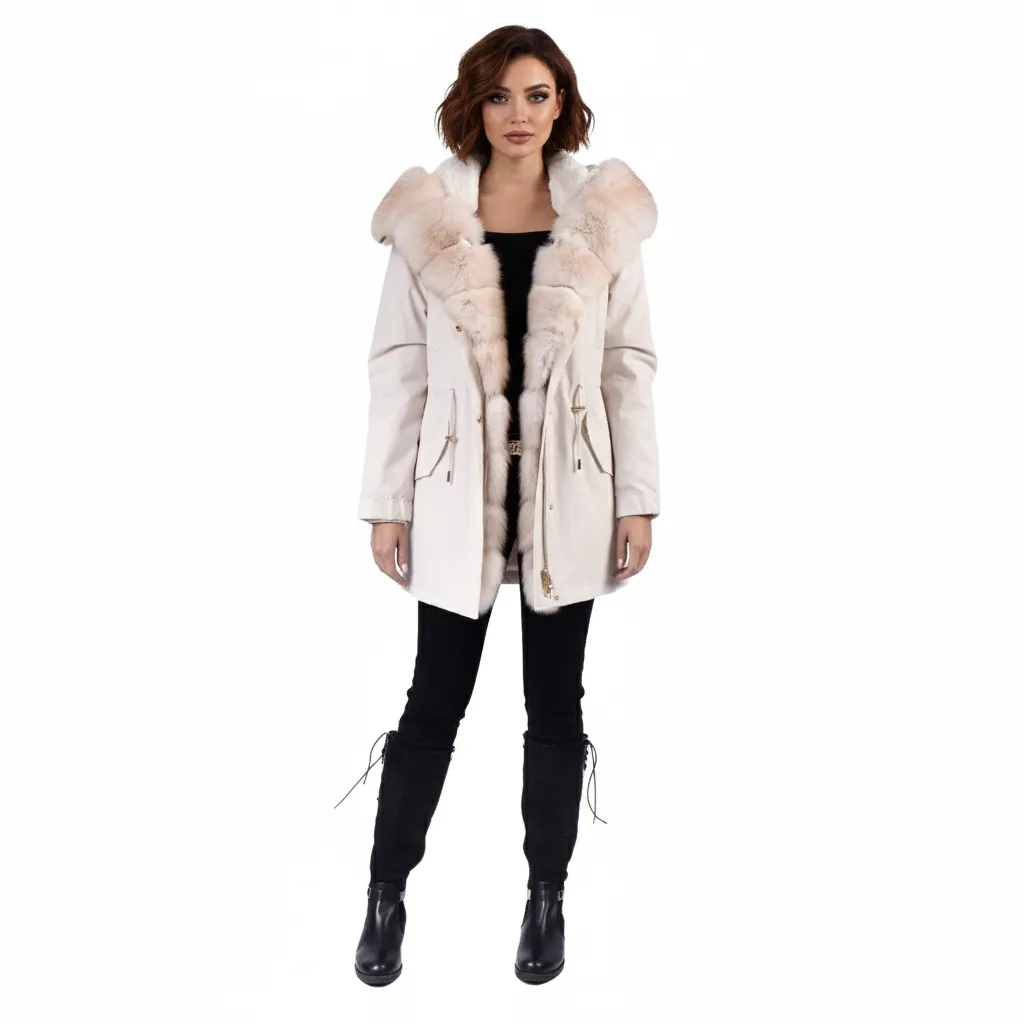 Raincoat Jacket With Fox and Rex Rabbit Fur 80cm