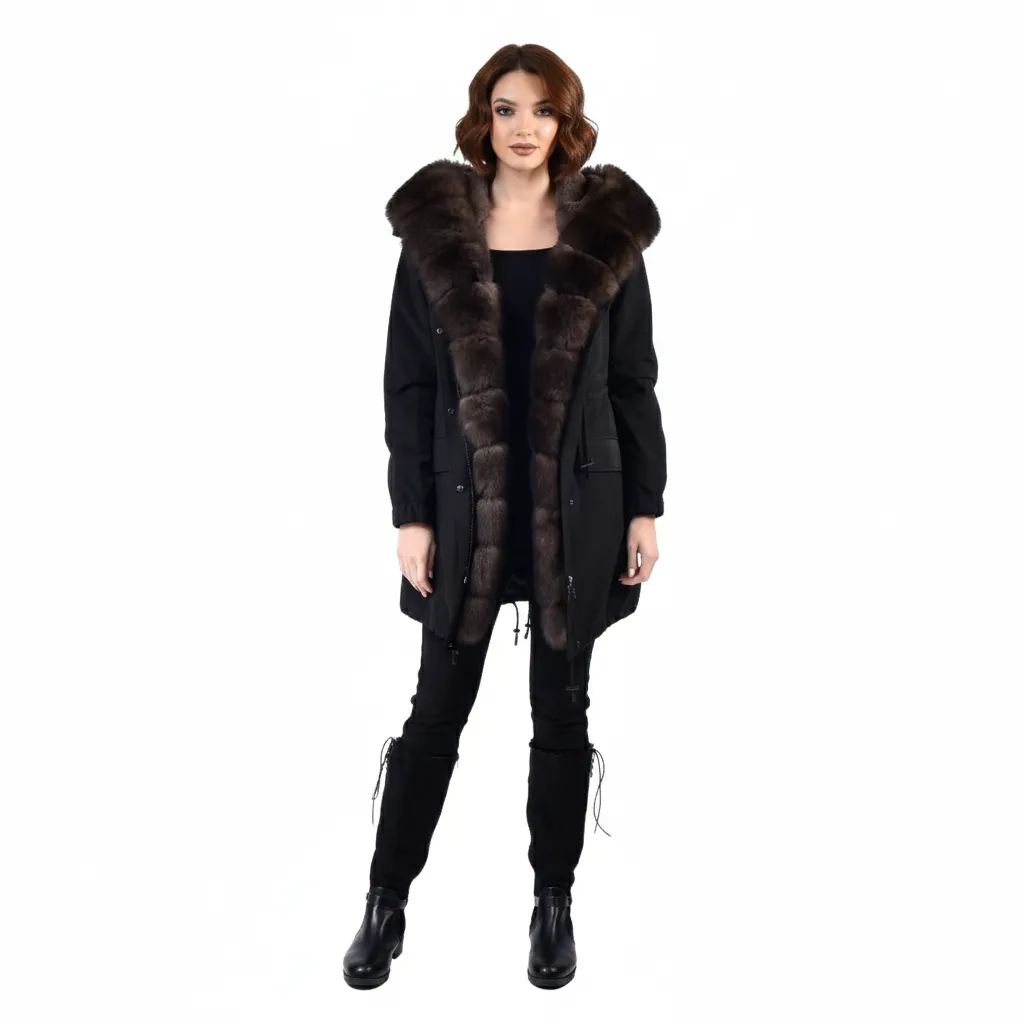 Raincoat Jacket With Fox and Rex Rabbit Fur 90cm