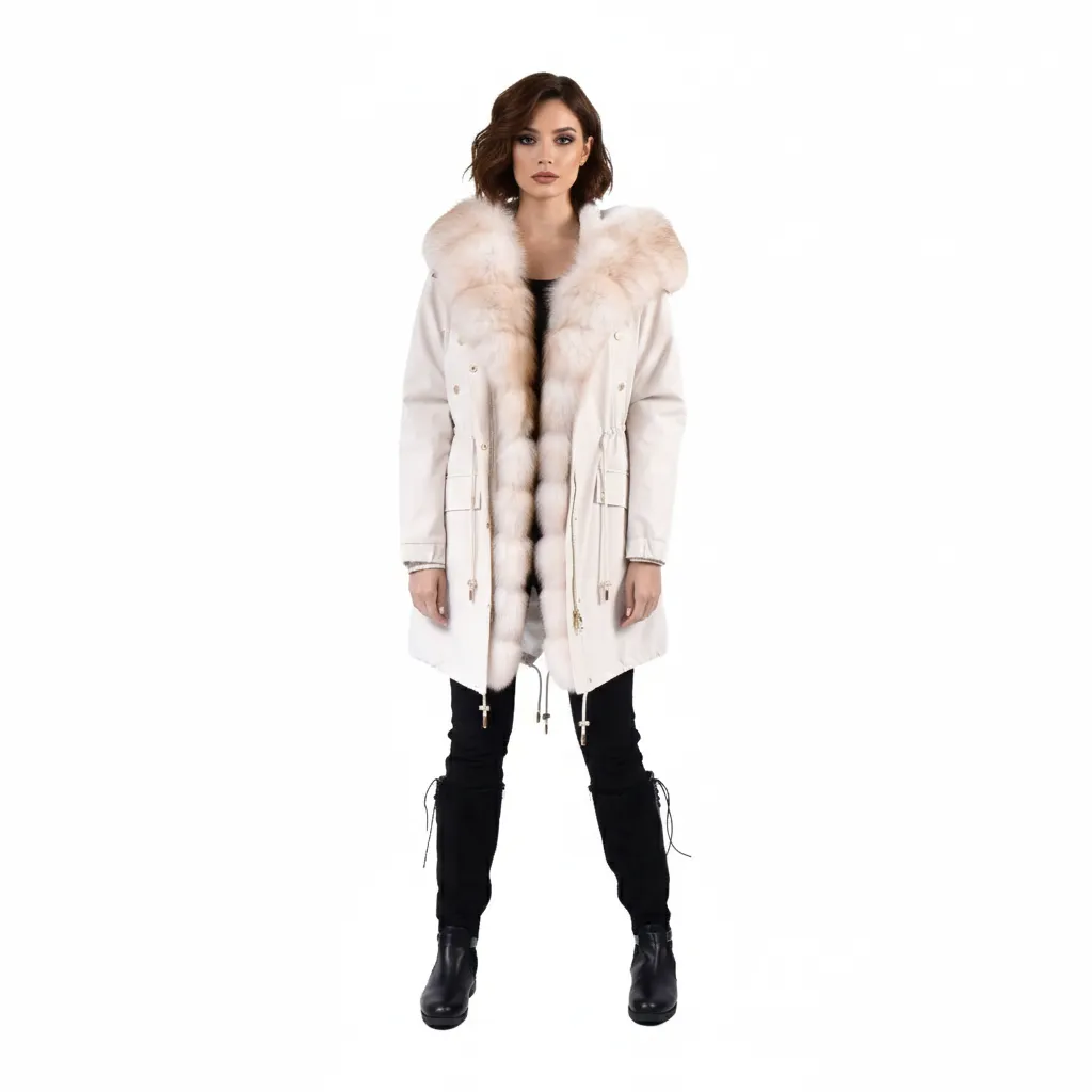 Raincoat Jacket With Fox and Rex Rabbit Fur 90cm