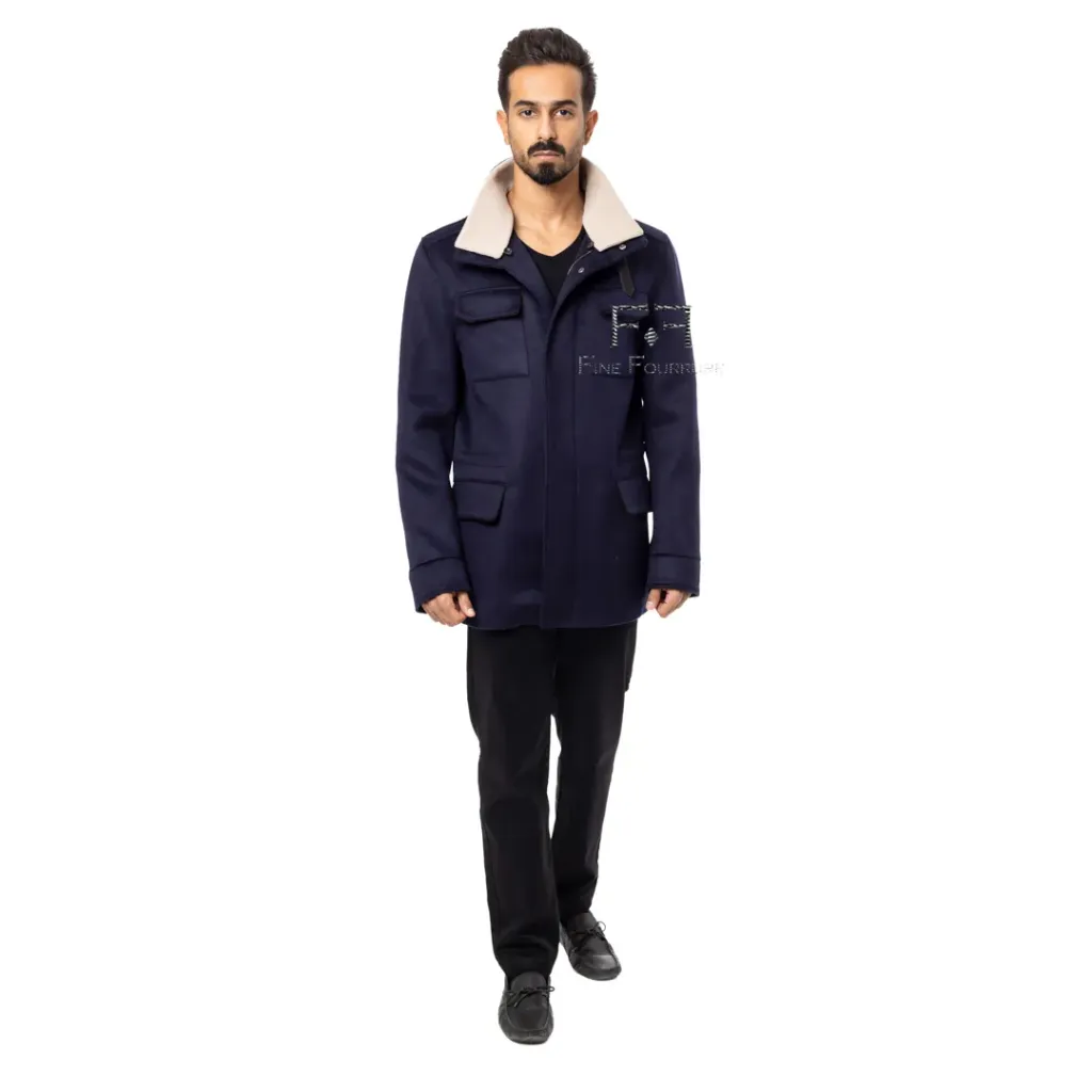 [5001003] جاكيت قماش والبطانه  قطن والقلبه قماش  واتبدل بفرو الارنب (DARK BLUE, S)