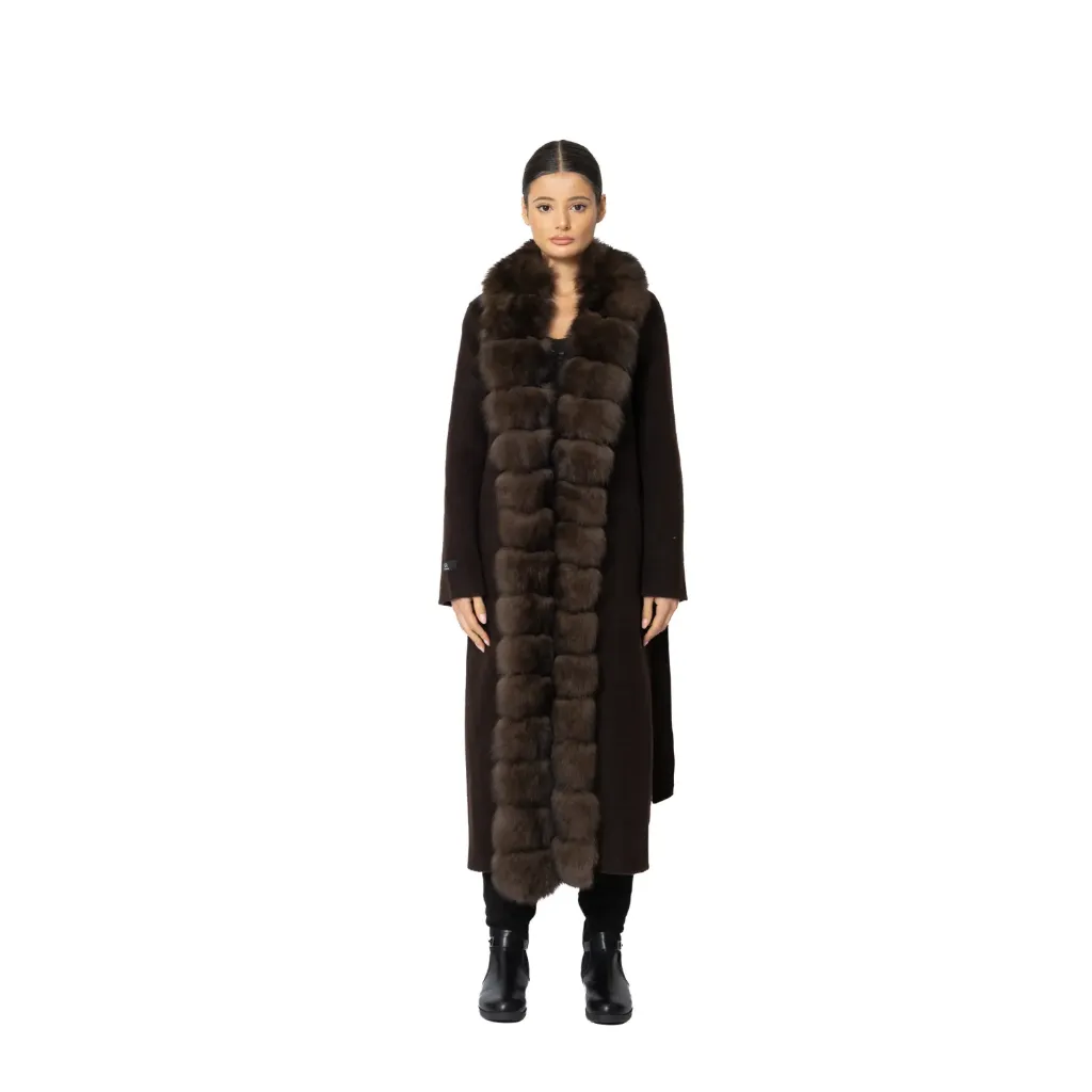 [6008001582] Cashmere with Wool and Fox Fur Straight Line 115cm (BROWN 1, S)