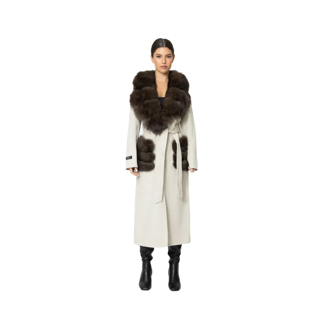 Cashmere with Wool and Fox Fur - Wide Collar & Pocket – 115 cm