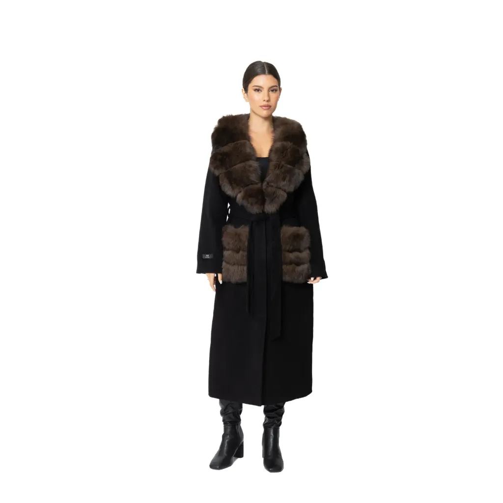 Cashmere with Wool and Fox Fur - Wide Collar & Pocket – 115 cm