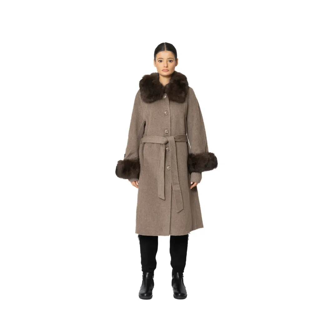 Cashmere with Wool and Fox Fur Collar & Band 115cm