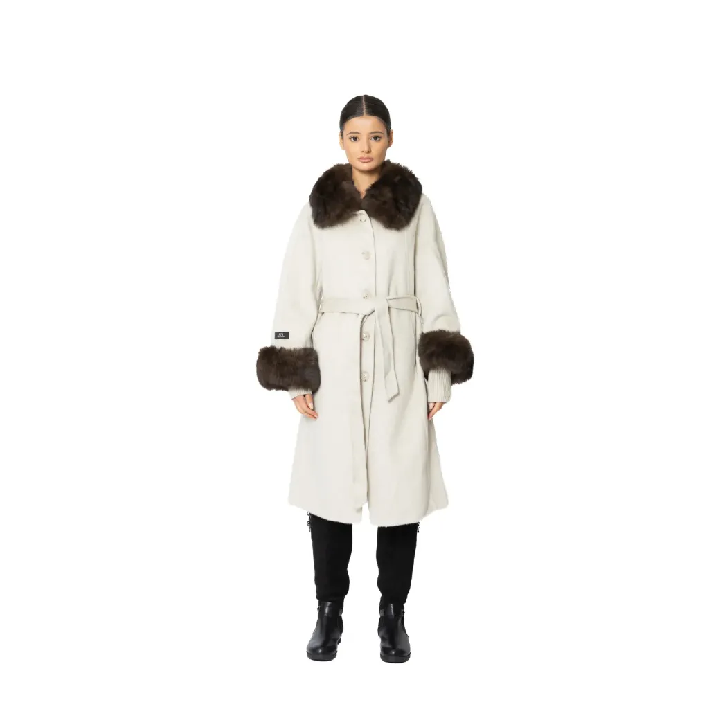 Cashmere with Wool and Fox Fur Collar & Band 115cm