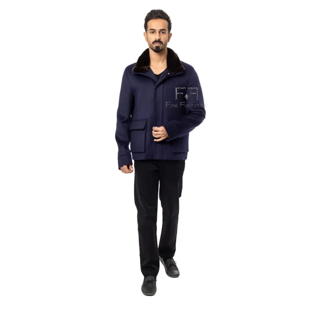 [500828] Fabric Jacket With Cotton Lining and High Neck With Rex Rabbit  - 0105 (NAVY BLUE'', 3XL)