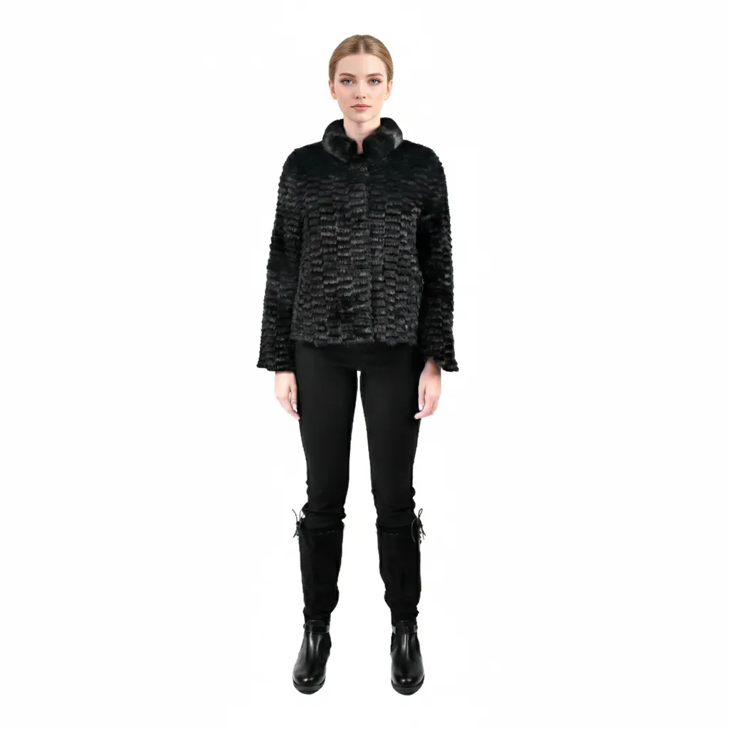 Jacket with Mink and Rex Rabbit Fur 55cm -  TP1187-1