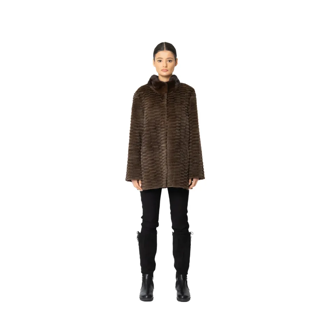 Jacket with Mink and Rex Rabbit Fur 70cm - 5477C-7