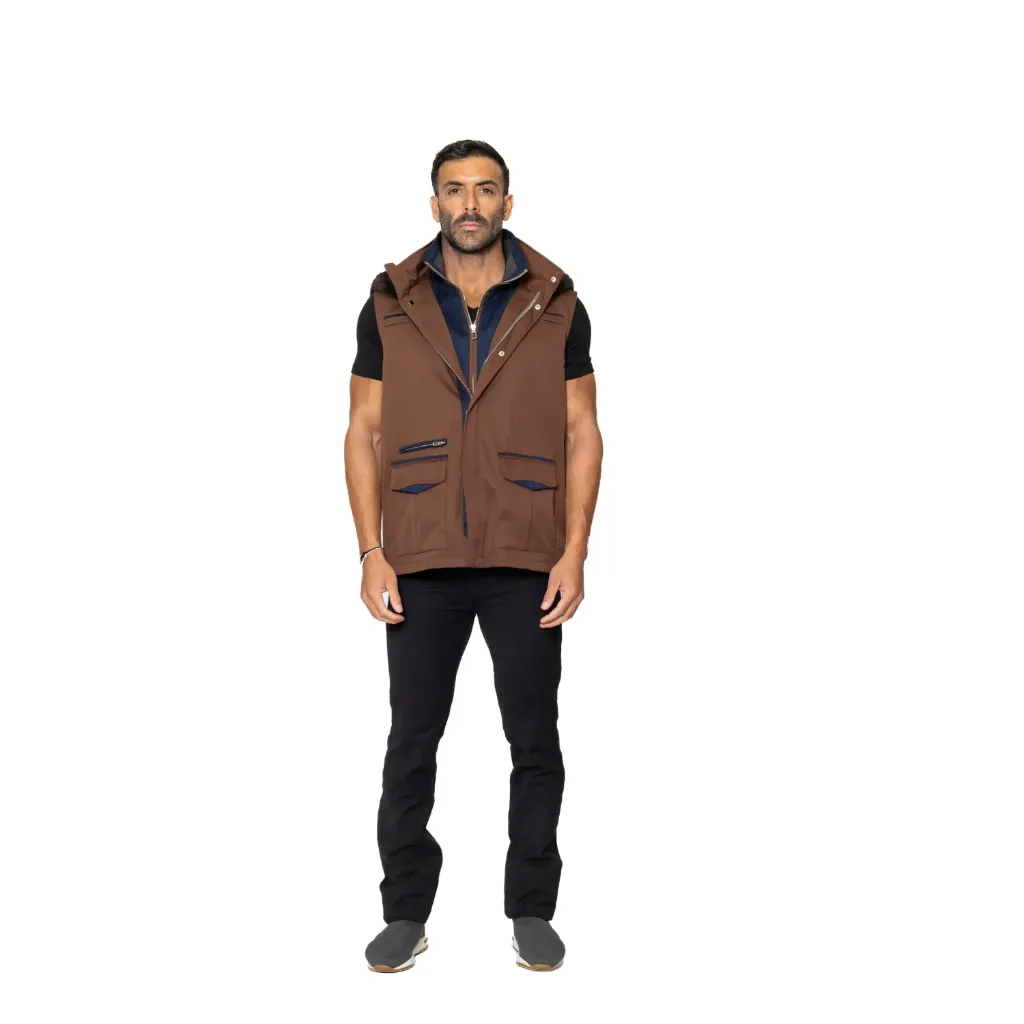 [5004732] Raincoat Vest with Cotton Lining & Hoodie Rabbit Fur - 028 (BROWN B, S)