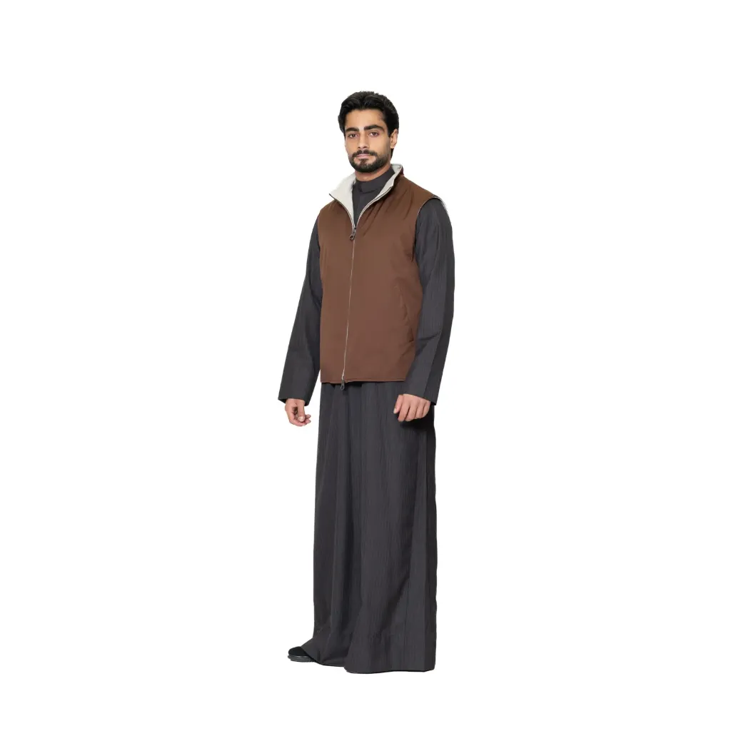 [5004777] Raincoat Vest With Cotton Double Face - 003B (BROWN-OFF WHITE*, XS)
