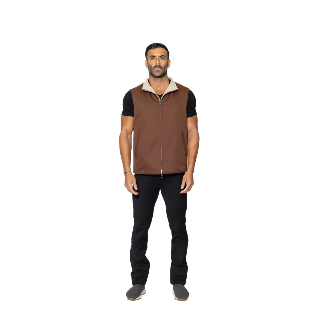 [5004857] Raincoat Vest With Fabric Lining  Double Face - 003A (BROWN-BEIGE^, XS)