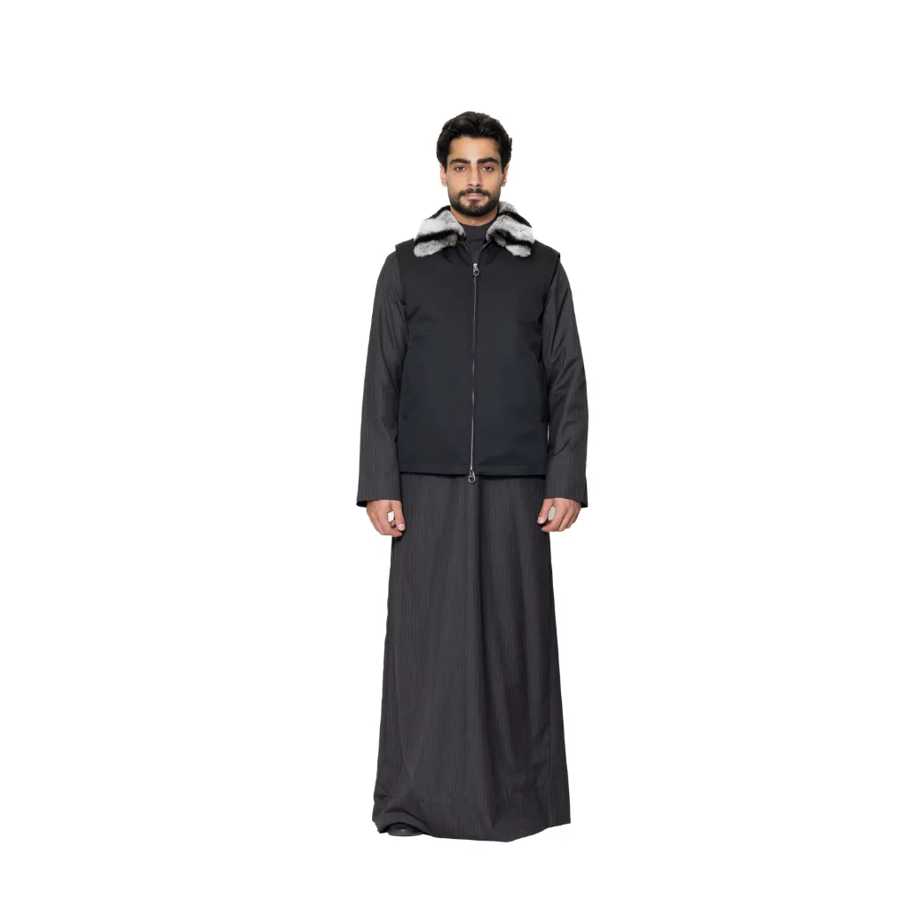 [5004893] Raincoat Vest With Lining Fur Rex Rabbit - 010 (BLACK~, S)