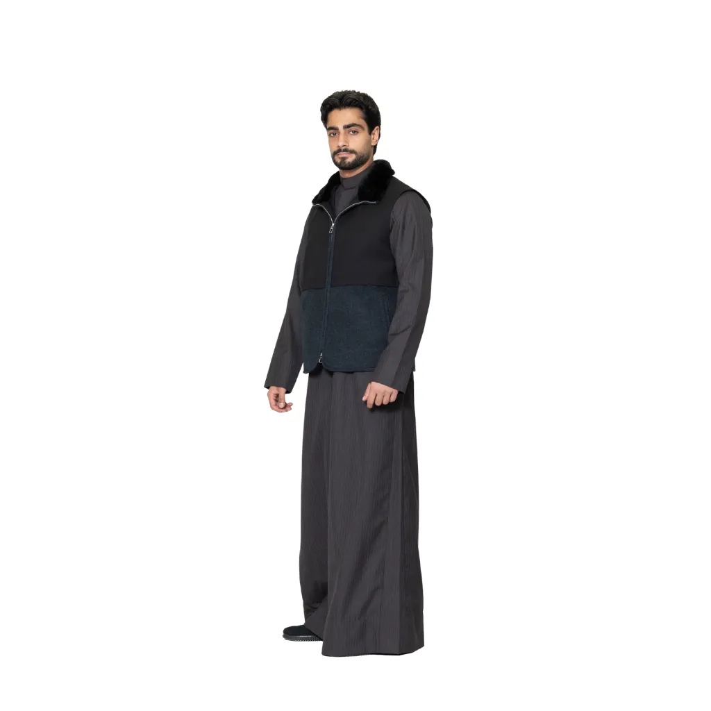 Vest Cashmere And Wool With Polyester Lining With Rabbit Fur - A -006