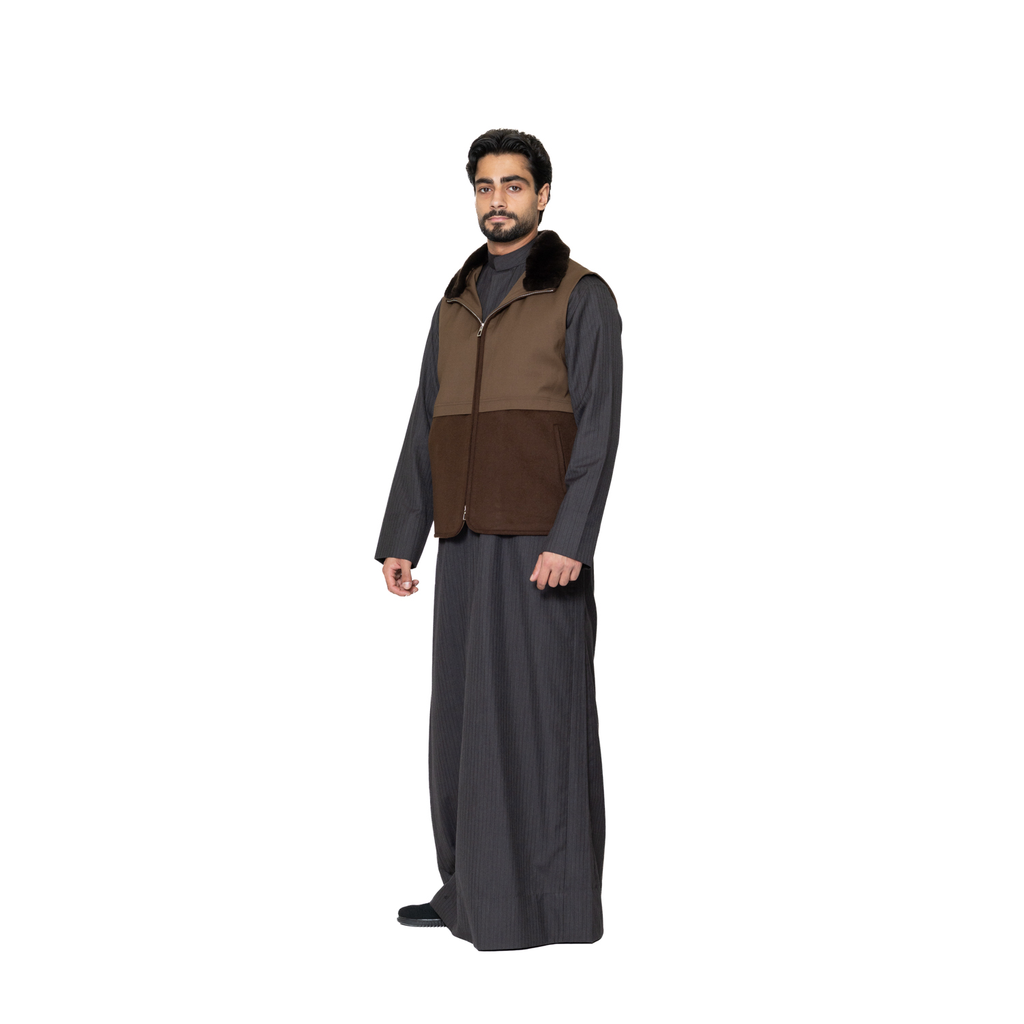 [5005177] ڤيست كشمير وصوف والبطانه بوليستر  والقلبه كشمير و اتبدل  بفرو الارنب (DARK BROWN-A006, XS)