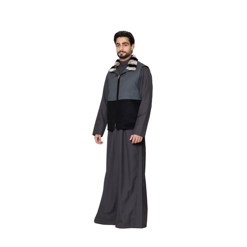 Vest Cashmere And Wool With Polyester Lining With Rabbit Fur - A -006