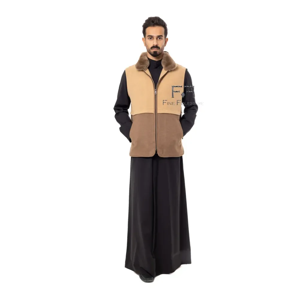 Fabric Vest With Polyester Lining And Fur Rex Rabbit - 0123