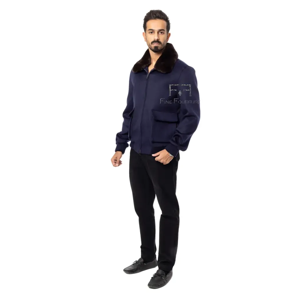 [5001047] Fabric Jacket With Cotton Lining and High Neck With Rex Rabbit  - 0107 (DARK BLUE, 6XL)