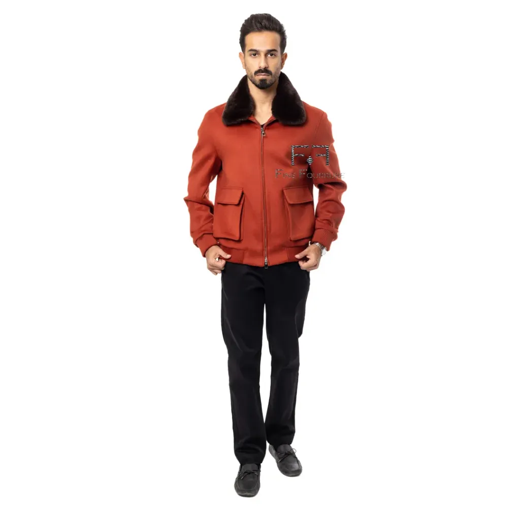 Fabric Jacket With Cotton Lining and High Neck With Rex Rabbit  - 0107