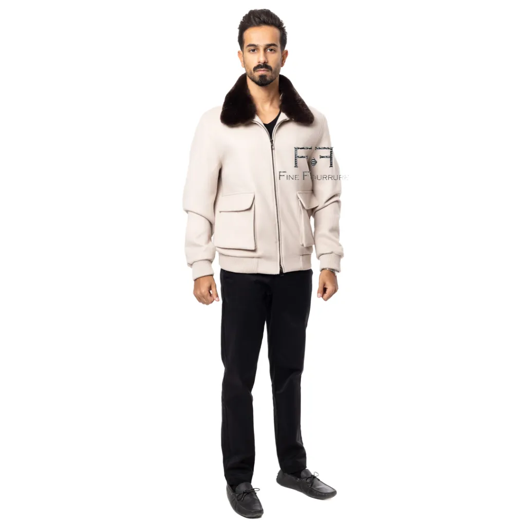 Fabric Jacket With Cotton Lining and High Neck With Rex Rabbit  - 0107