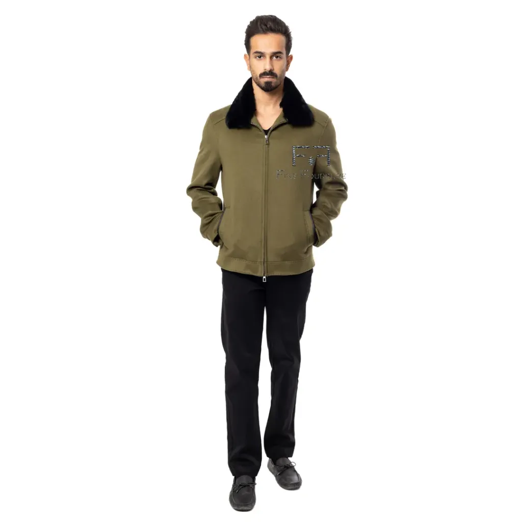 Fabric Jacket With Cotton Lining And High Neck With Rex Rabbit - 0108