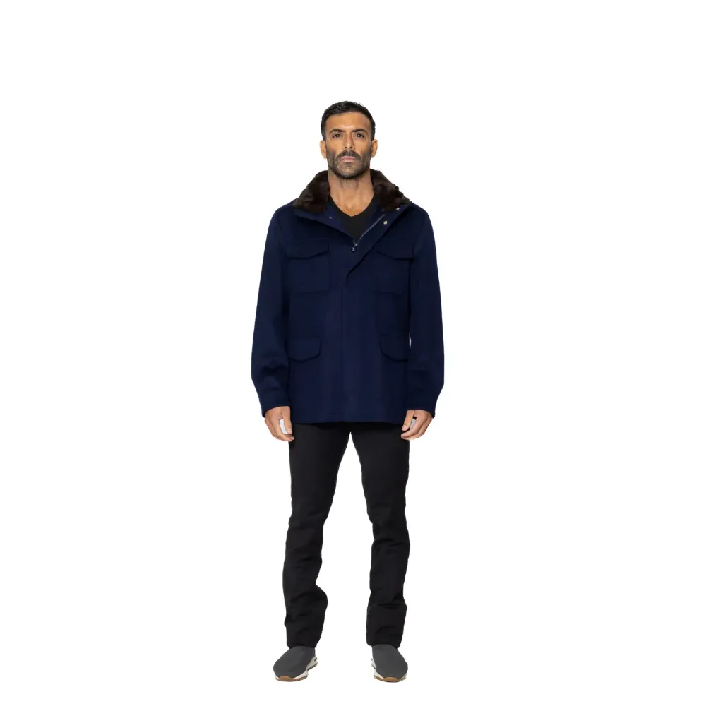 Jacket Cashmere And Wool With Cotton Lining With Rabbit Fur - A - 042