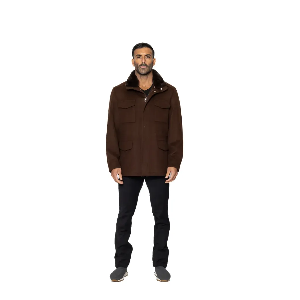 Jacket Cashmere And Wool With Cotton Lining With Rabbit Fur - A - 042
