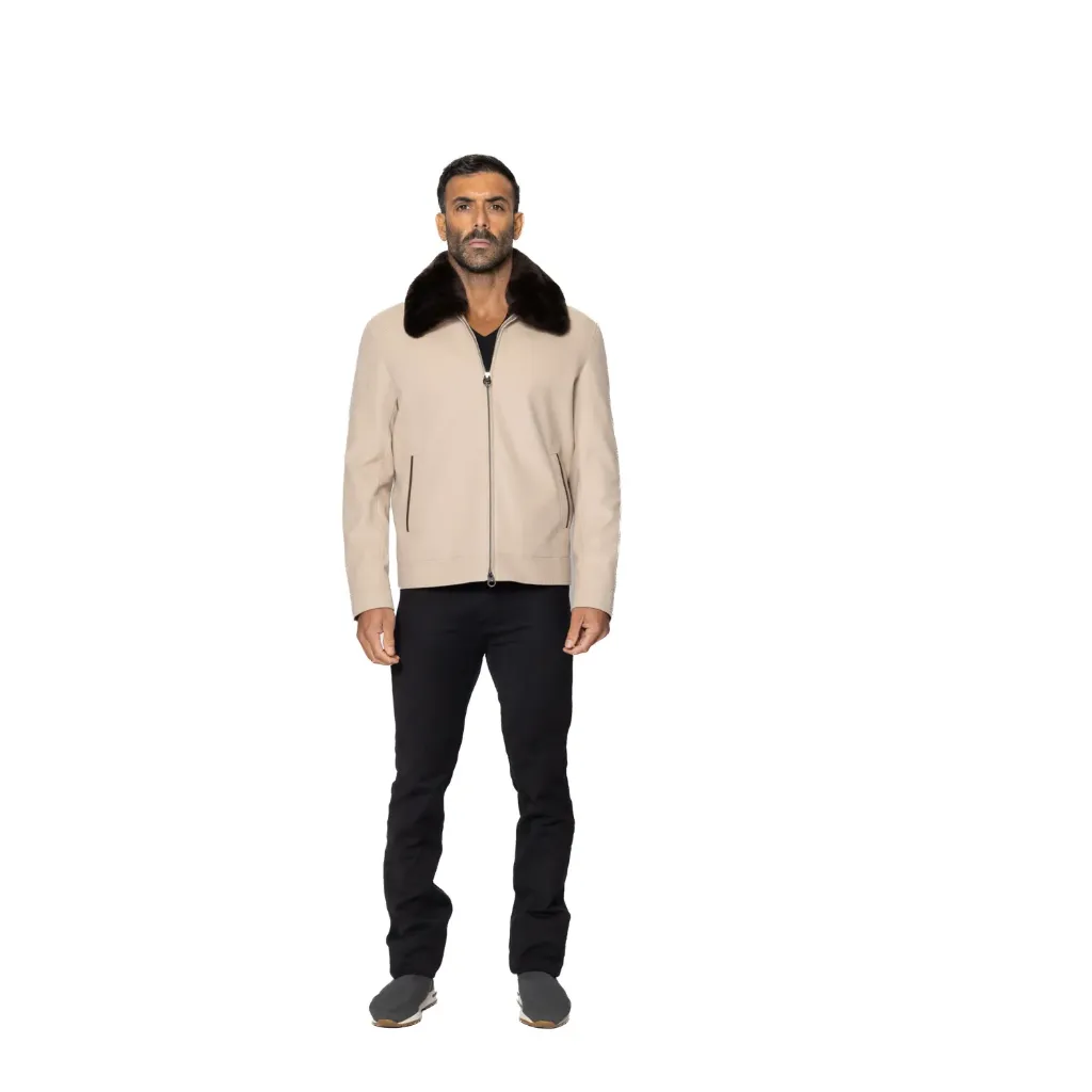 Fabric Jacket With Cotton Lining And High Neck With Rex Rabbit - 025